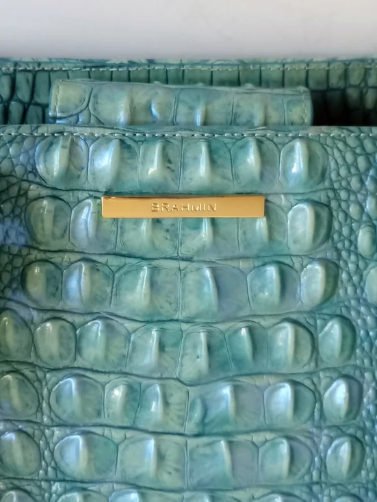 Brahmin Julian Melbourne Tote, Astral, Crocodile Embossed Leather, Aqua - Picture 5 of 16